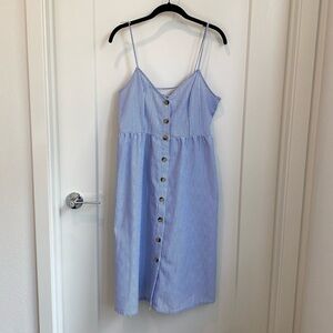 H&M Divided Blue & White Striped Buttoned Midi Dress